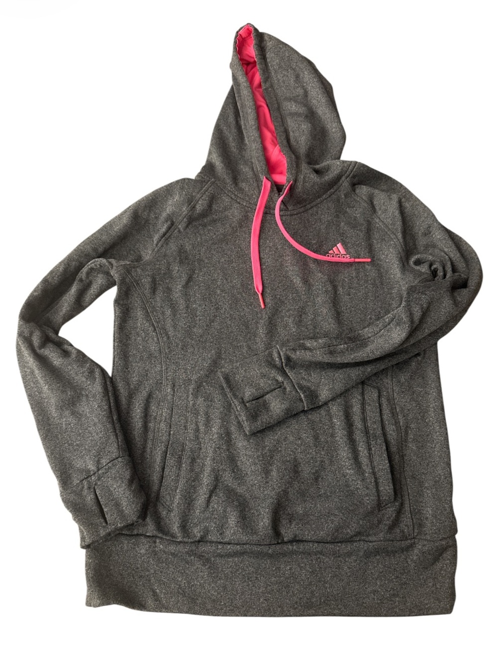 Adidas Women's Gray Hoodie Sweatshirt with Pink Trim - Size S